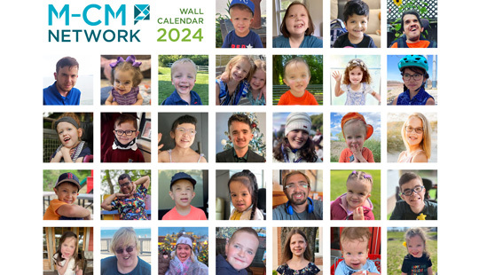 cover of 2024 calendar with faces of many M-CM patients in a grid
